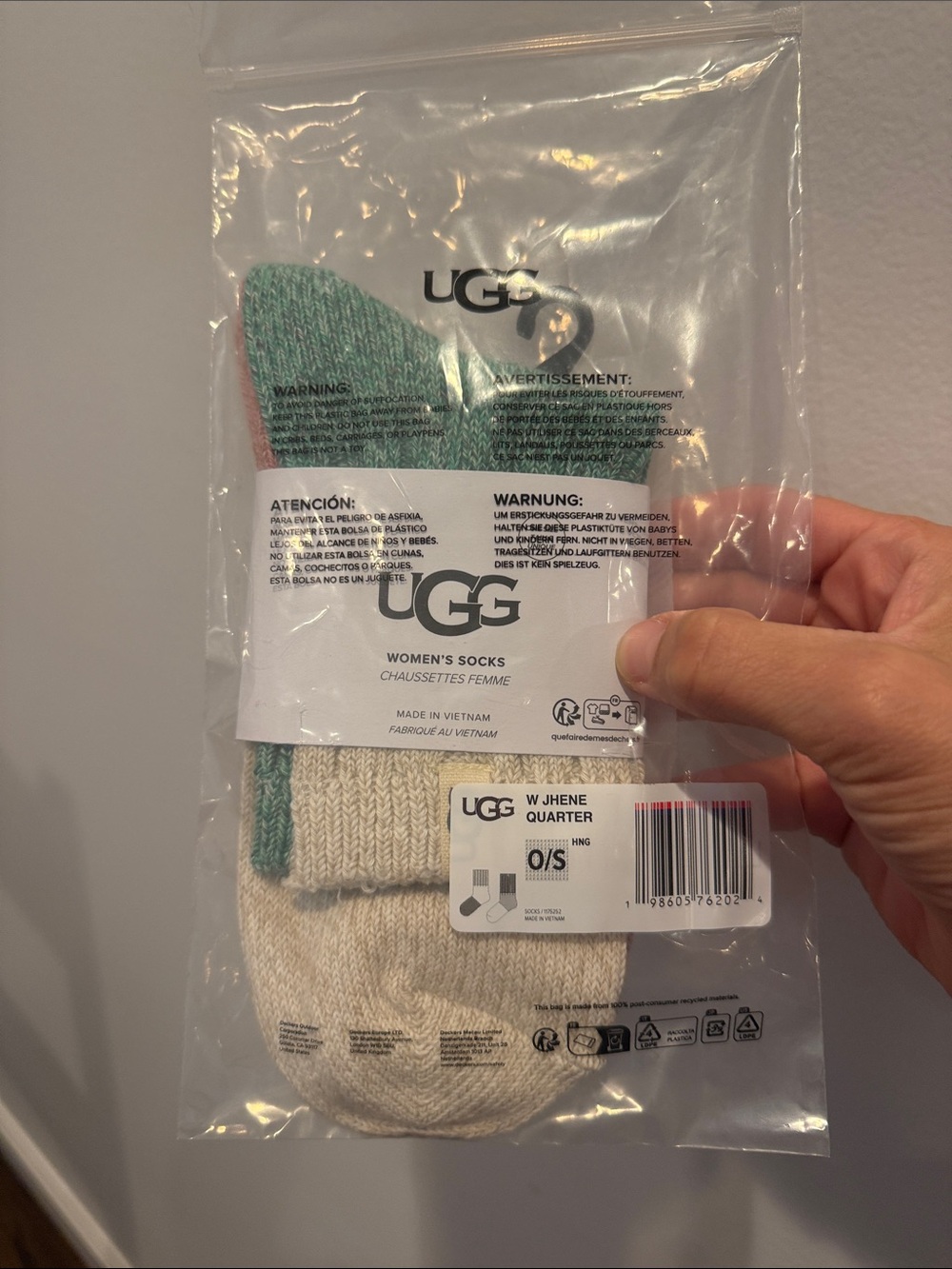 UGG Women's Quarter Socks in Cream with Teal Accent
